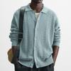 Men's Casual Solid-Color Knitted Cardigan With Ribbed Cuffs And Turned-Up Collar, An Outerwear