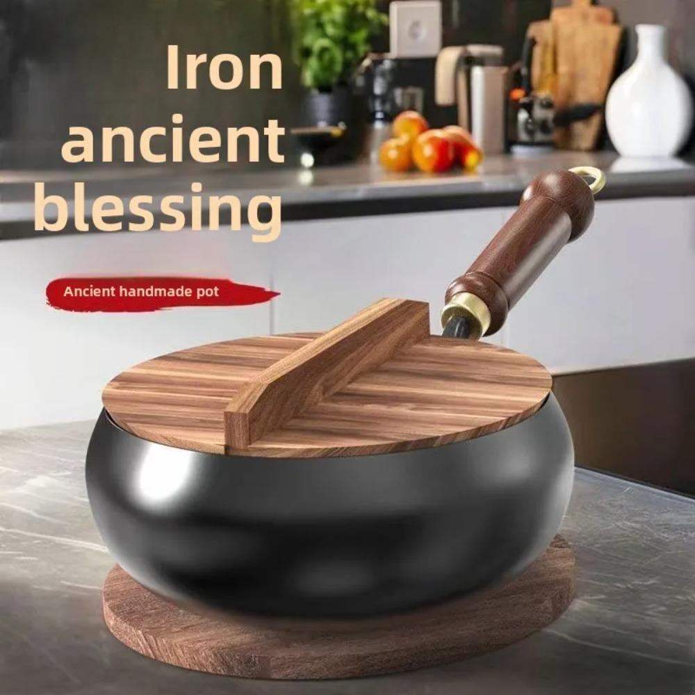 1 Pack Small Iron Pot 28CM Big Belly Iron Pot Household Pure Handmade Frying Pan Non-stick Smooth Stew Pot Without Coating