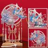 Handmade Long Handle Chinese Xiuhe Silver Wedding Fan, Double-Sided Round Face Cover Gift Fan