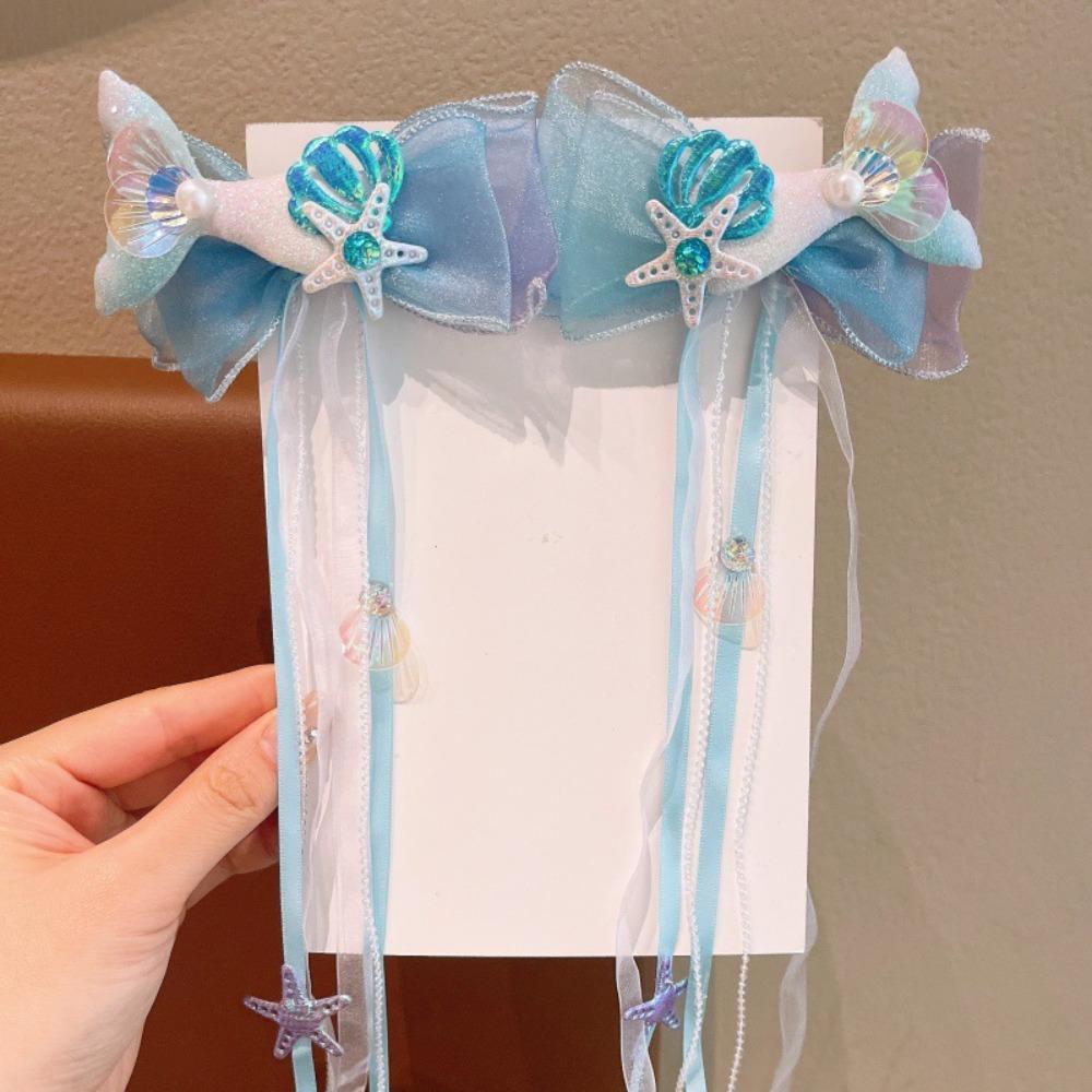 Mermaid Bow Hair Clips Princess Barretes New Ribbons Hairpin  for Kids