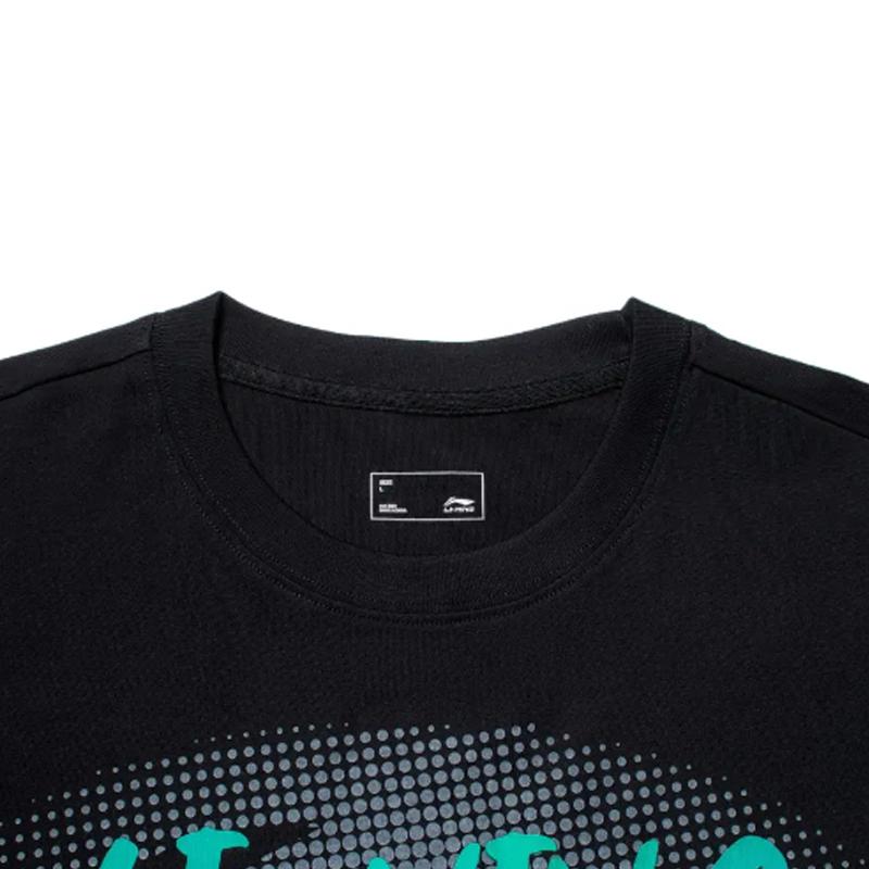 Li Ning Letter Logo Printed Trendy Versatile Round Neck Pullover Short Sleeve T-Shirt Casual Sports Suit Unisex Tops Black AHSU803-2+AKST543-3
