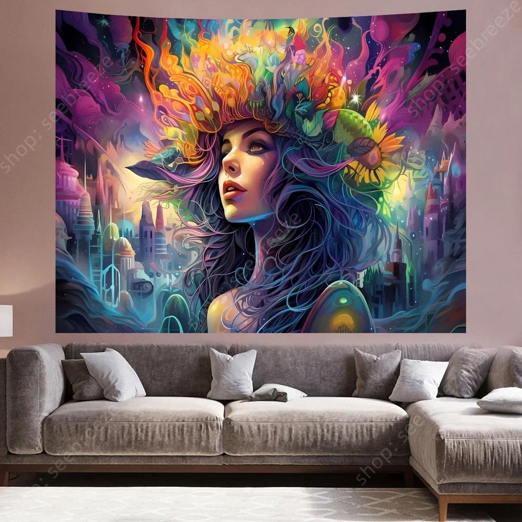 VIKAMA Cosmic Meditation Tapestry Bedroom Mural Luminous Starry Night Bohemian Spiritual Space Decoration