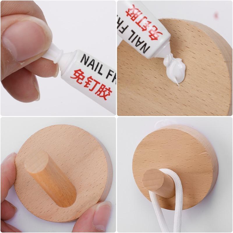 Wooden Wall Hooks Wall Mounted Self Adhesive Wood Hook with Glue Heavy Duty Hangers Rack for Towel Key Hat Home Organizer Holder