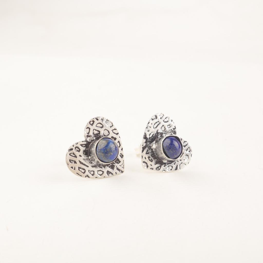 Natural Lapis Lazuli Gemstone 925 Sterling Silver Jewelry Handcrafted Studs 0.6" EE-143-20