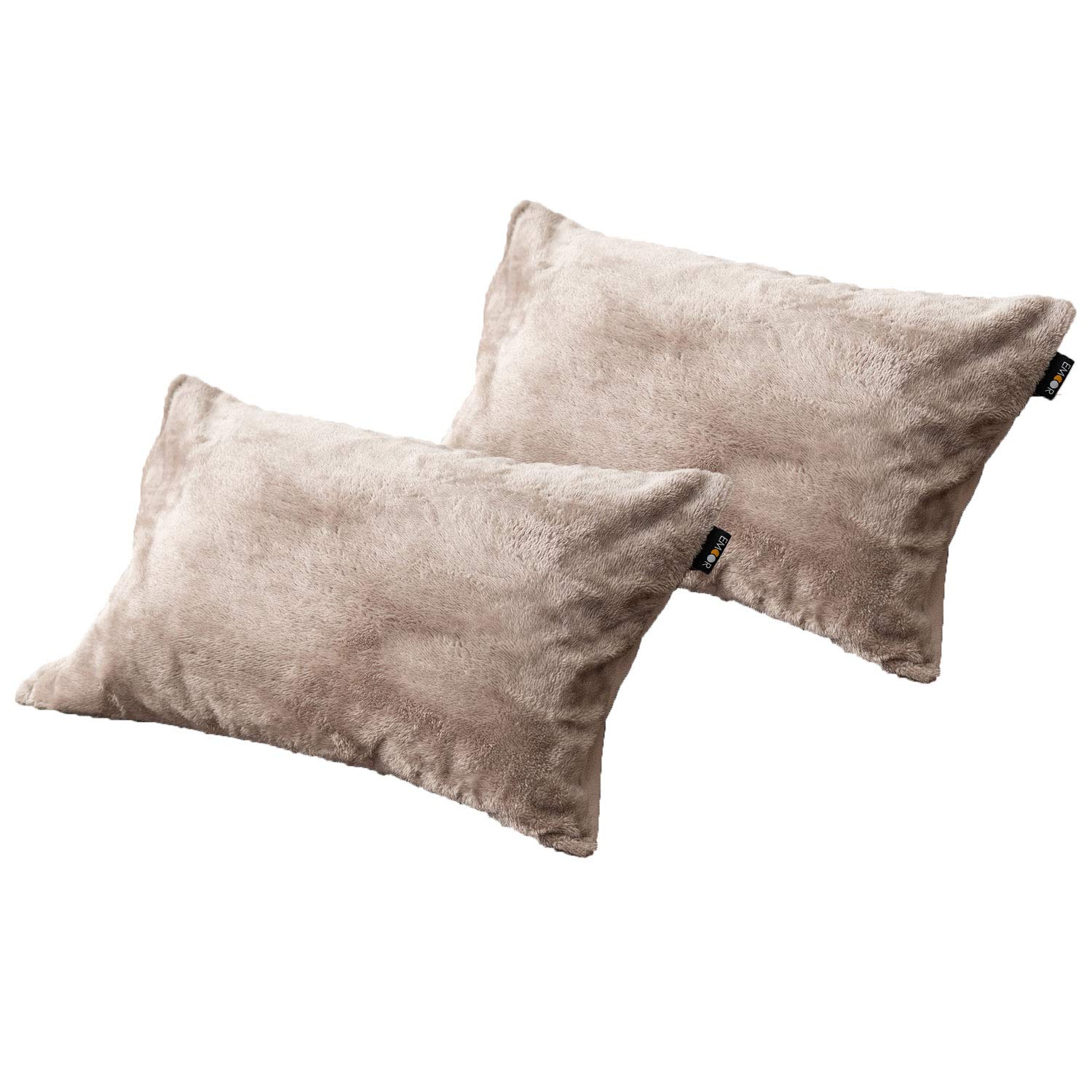 

EMOOR Heat Plus Pillowcases (Set of 2), Greige, Approx. 43 x 63cm, Washable, Full Zipper on One Side, Moisture-Absorbing, Heat-Generating
