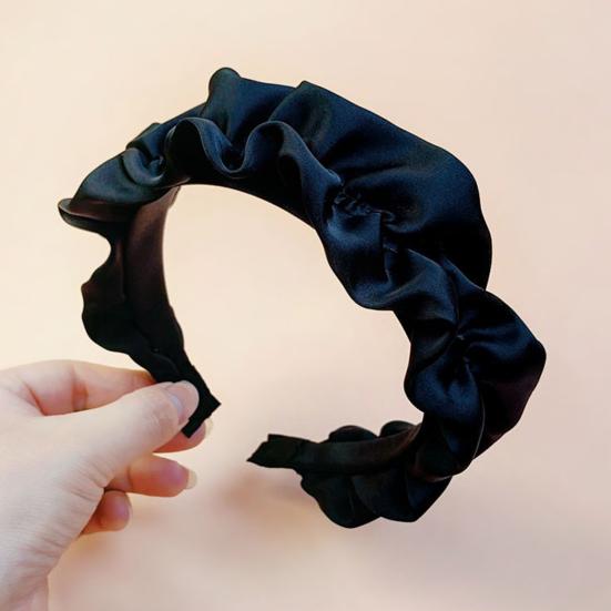 Women Headband French Style Smooth Satin Wide-Brim Sponge Filled Hair Hoop Soft Fabric Hair Accessory