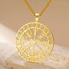 Vintage Viking Compass Rune Pendant Necklace Stainless Steel Nordic Odin Vegvisir Amulet Punk Party Jewelry Gift