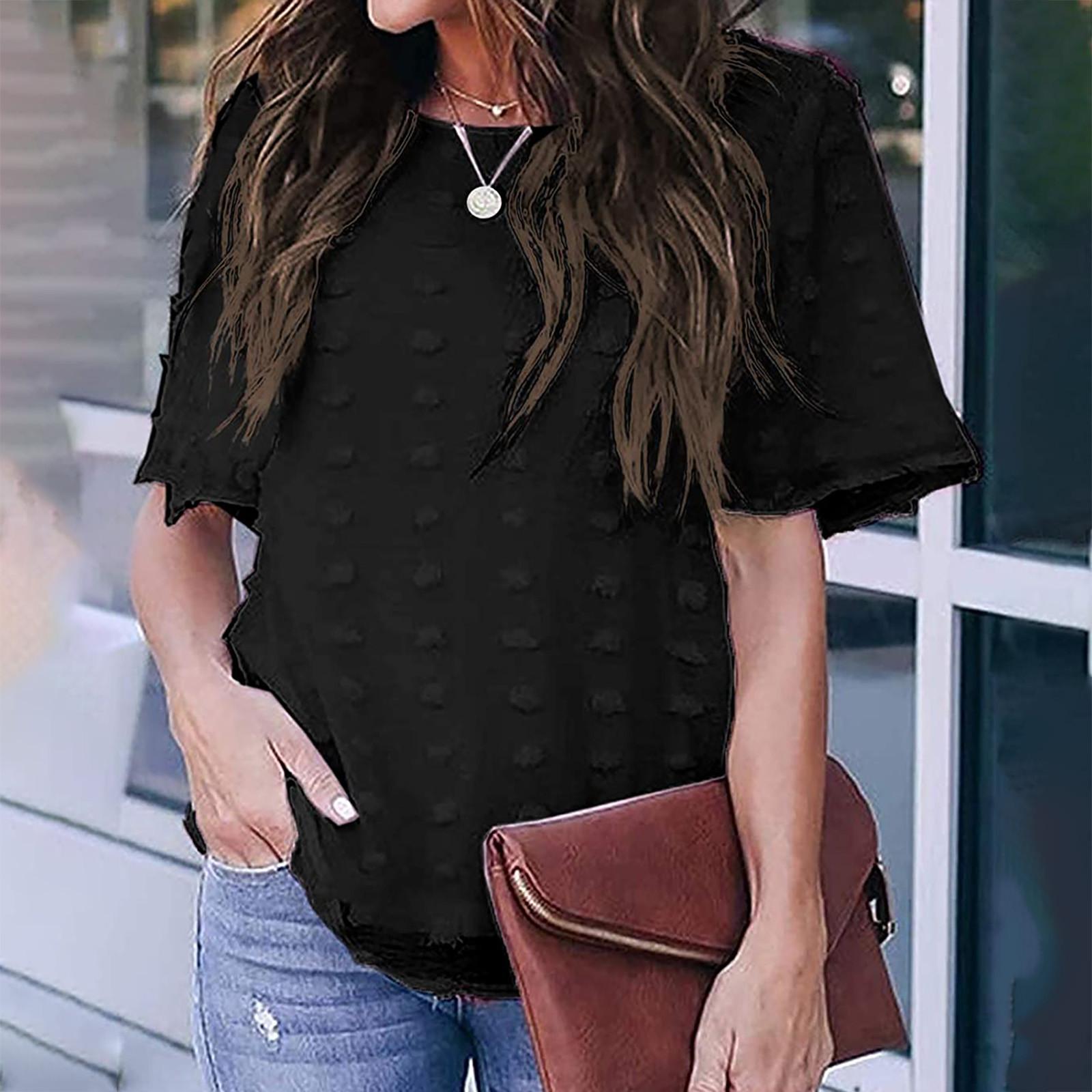 

Women Fashion Short Sleeve Round Neck Solid Color T-Shirt Tops L