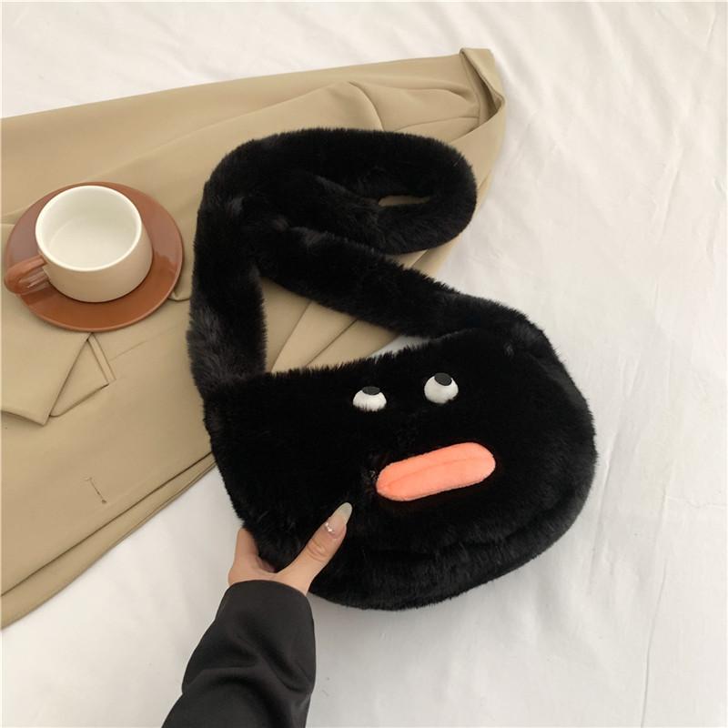 Plush Girl Small Shoulder Bag With Zipper Closure For Casual Daily Use