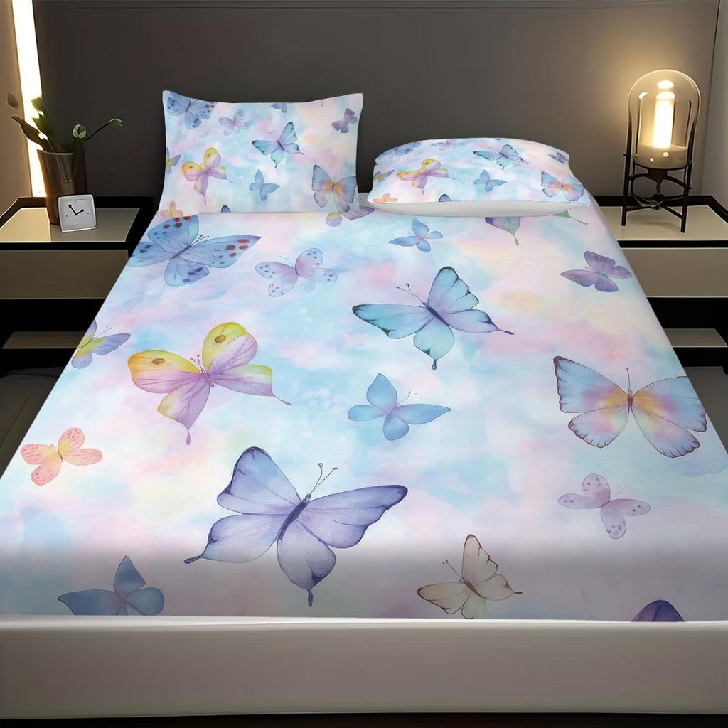 3Pc Dreamy Color Romantic Butterfly Print Coreless Bed Sheet Set Multiple Sizes Soft Comfortable Bed Cover Bedding Machine Washe