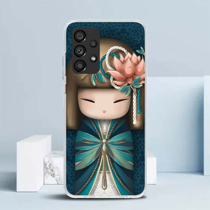 Kokeshi Doll Kimono Girl Soft Cover for Samsung Galaxy A17 A37 A57 A16 A26 A36 A56 A15 A14 A55 Phone Case A13 A53 A25 A35 A24 A3