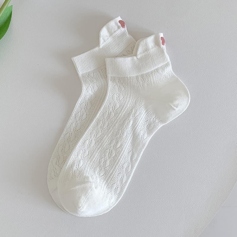 Female Summer Thin Style Bow Embroidery Pure Cotton Hollow Out Breathable White Socks