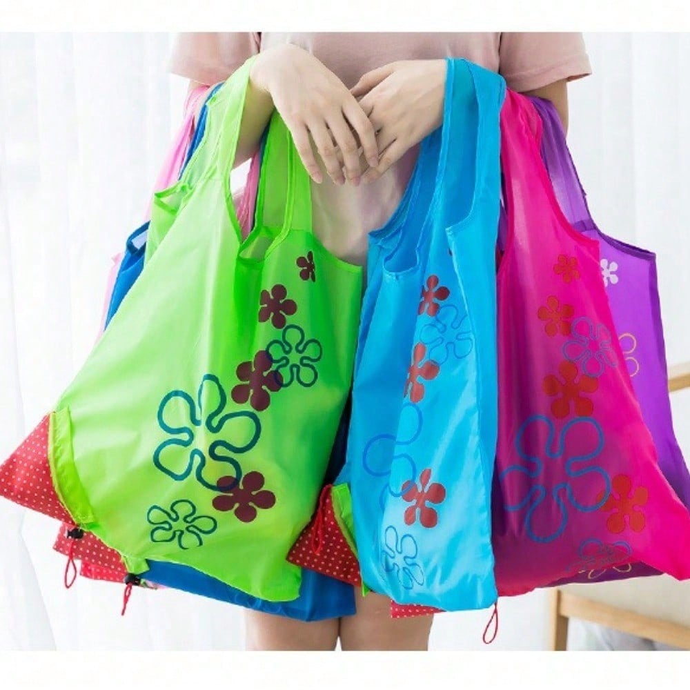 1pc Reusable Grocery Shopping Bag | Leak Proof, Square Shape, Foldable Tote With Cute Strawberry Design And Clutch Accessory