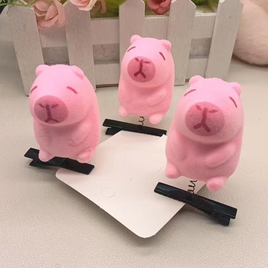 1/2/5Pcs Hair Pin Flocking Cartoon Capibara Chick Duck Decor Spring Design Metal Hair Clips Decorative Holiday Party Hairpins Hair Accessories