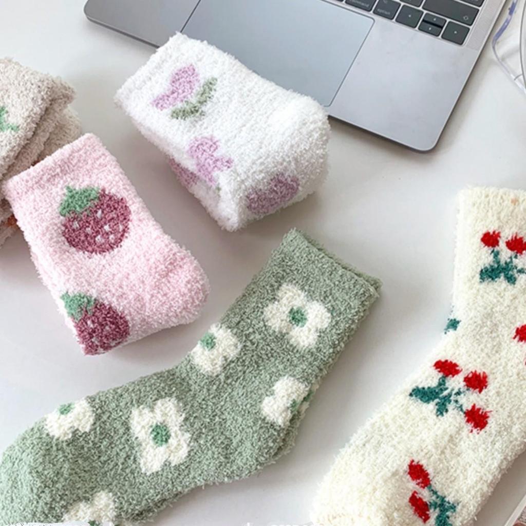 Women's Cute Cherry Fluffy Mid-Calf Winter Socks