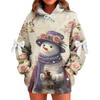Ladies' Christmas Printed Bow Long Sleeved Loose Fitting Headband With Rope Hooded Sweatshirt Top