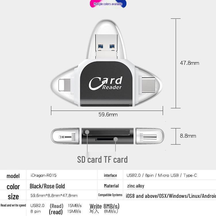 Dual-Port Metal Card Reader for Android, iOS, and Type-C Devices