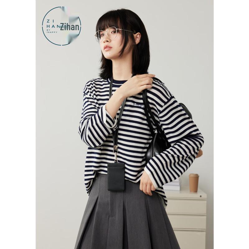 ZIHAN Women s Striped Long Sleeve Knit Sweater S