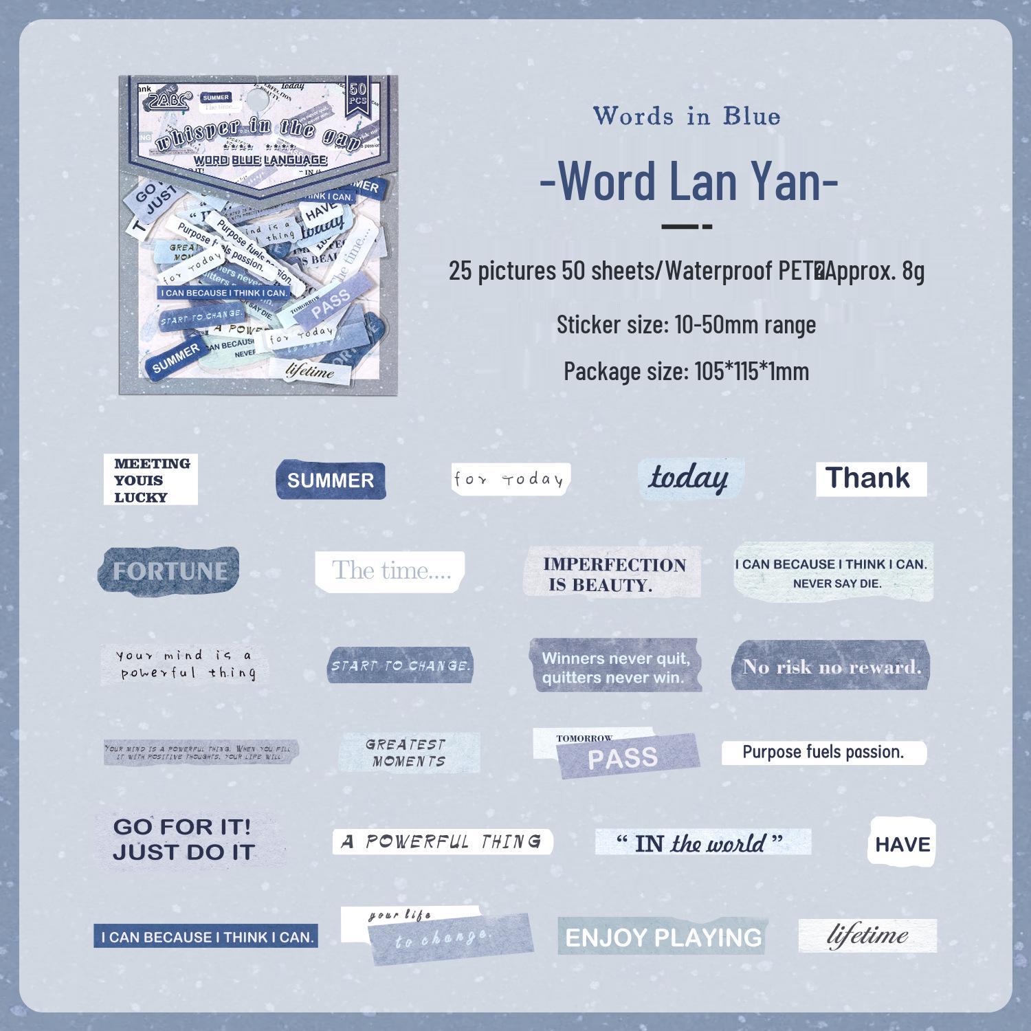 ZABC Retro English Word Strips: Whispers in the Gaps Sticker Pack - 50 Collage Sheets