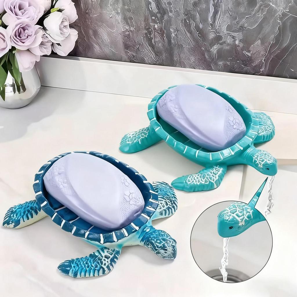 Turtle Shaped Soap Rack Plastic Countertop Storage Box Non-Slip Drain Soap Dish Container for Kitchen Sink Bathroom Countertop