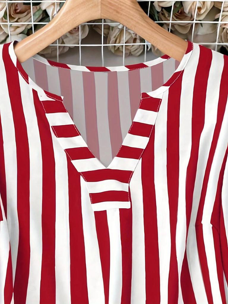 2025 European Striped Three-Quarter Sleeve Casual Shirt for Autumn/Summer