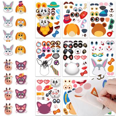 12/24pcs Animal Themed Make a Face Stickers Cute Cartoon Animals Changing Faces DIY Puzzle Diary Decoration Stationery XJM