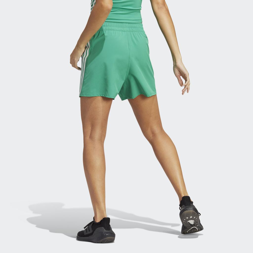 Adidas Logo Print Three Stripe Shorts Women Bottoms Green HS2363