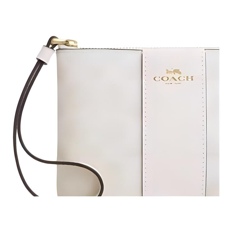 Coach Classic Logo Stripe Pattern Faux Leather Clutch Women Clutch White CW854-IMXU5