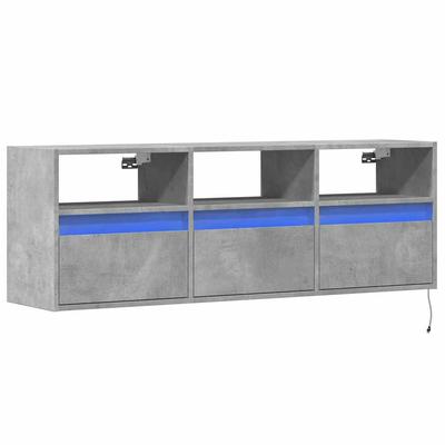 TV Wall Cabinet with LED Lighting Concrete Grey 130 X 31 X 45 Cm