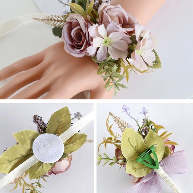 5Pcs Wedding Corsages Boutonniere Prom Boutonniere for Wedding Ceremony Anniversary, Rose Corsages for Bride and Groom,