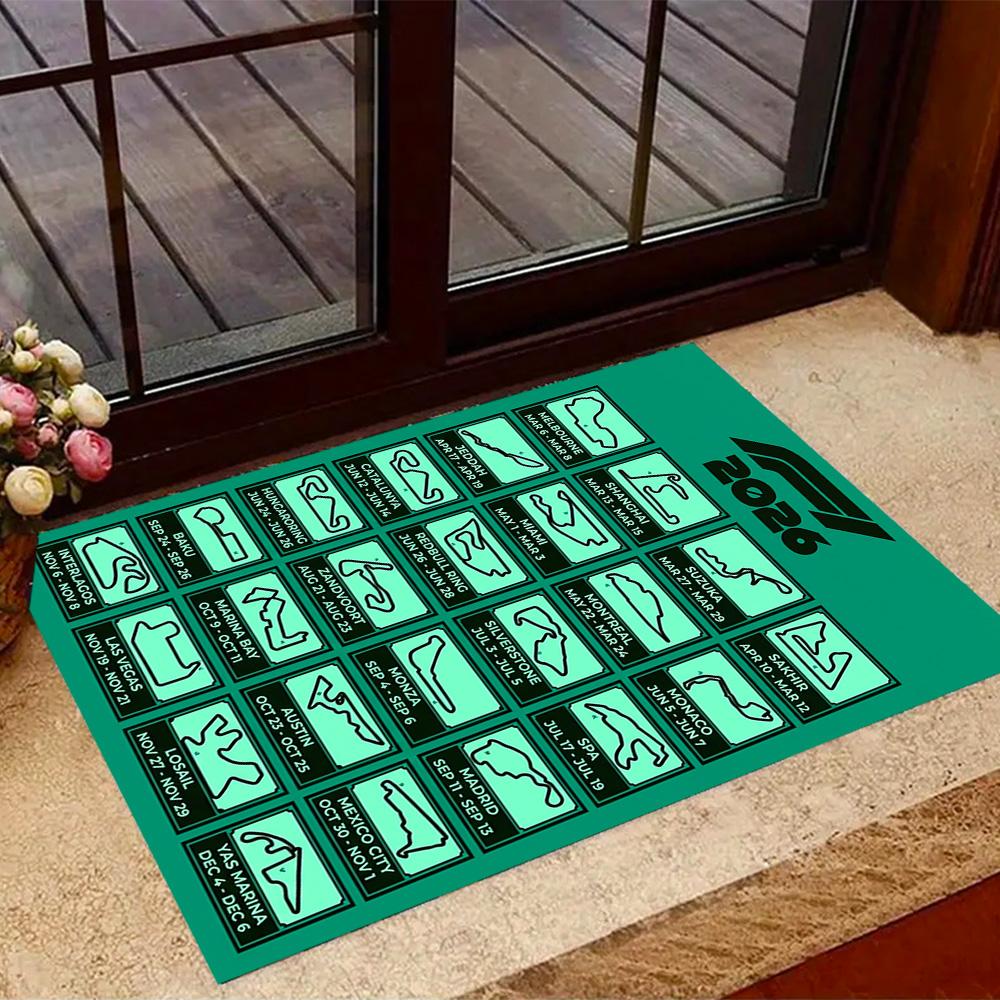 2026 Formula 1 Calendar Themed Anti-Slip Rugs - Polyester Home Decor, Suitable for Bedrooms, Living Rooms, Doorways, Studios, and Decorations