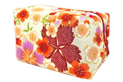 Uni Made In Futakoshi Japanese Pattern Balloon Pouch Cherry Blossom (0110-2) Textile, Japan, Chirimen, [Hikida - Ivory]