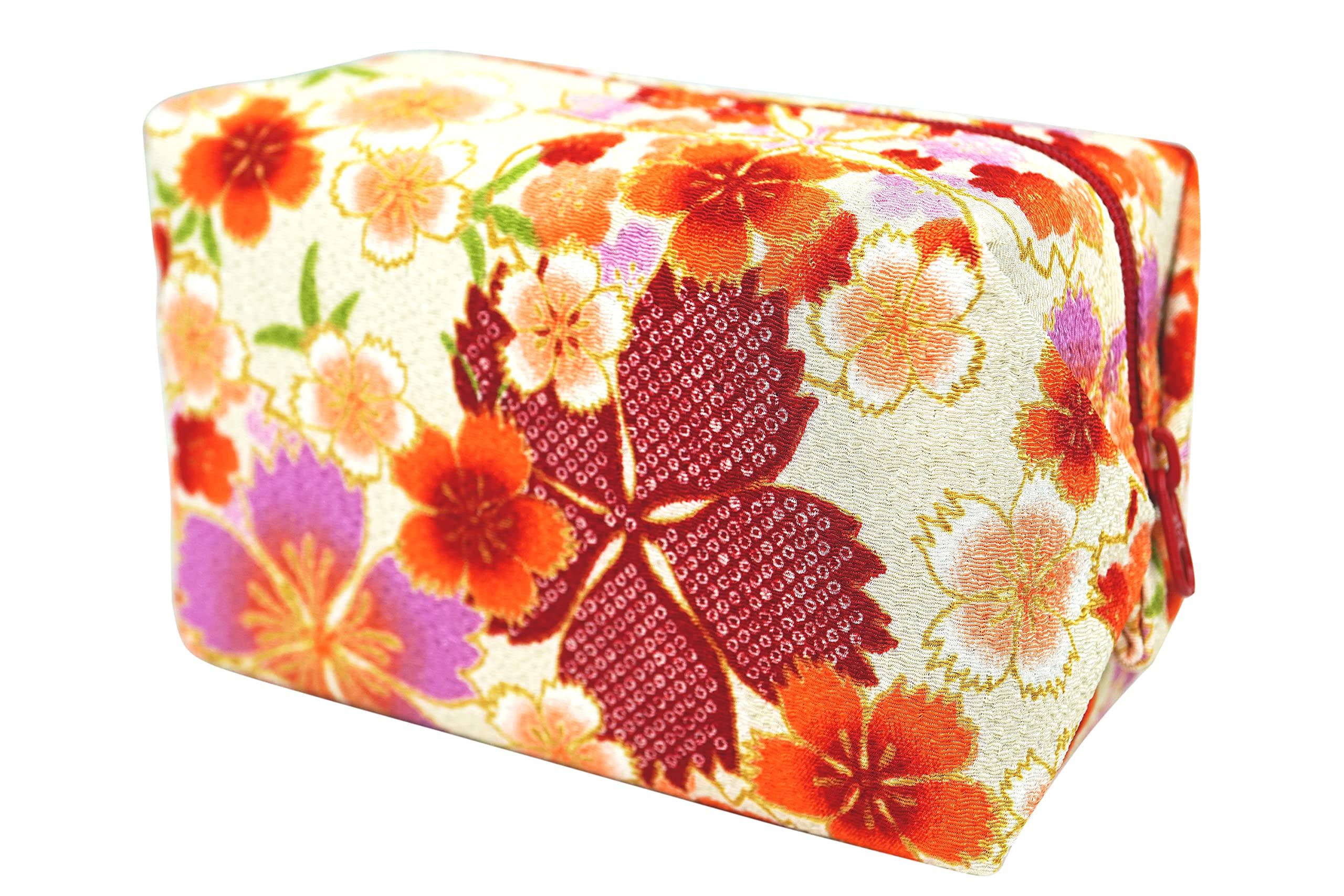 

Uni Seni Made in Japan Futago Chirimen Japanese Pattern Balloon Pouch Sakura (0110-2) [Hikida (Cherry Blossom) - Ivory]