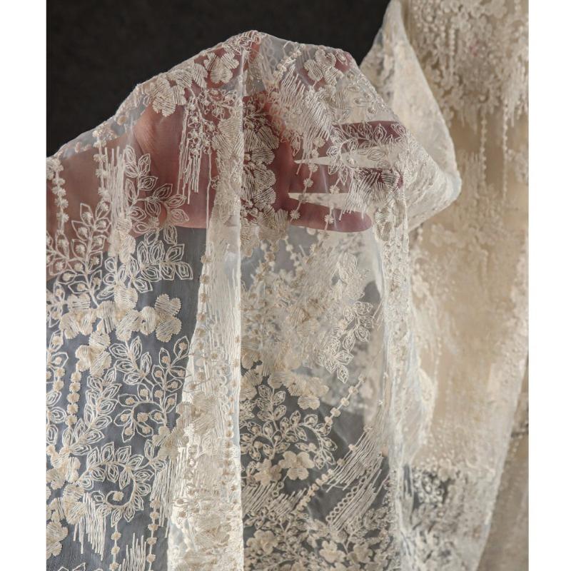 100x130cm Broderimönster Nätspets Jacquard Kreativ DIY Halvtransparent Bröllopsklänning Kjoldesigner Tyg