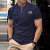 Men's T-shirt With Stand Up Collar And American Flag Sticker Large Size Half Zip Collar And Short Sleeves