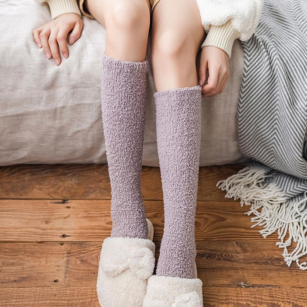 Soft Plush Knee High Socks for Women Cozy Indoor Floor Socks Fuzzy Winter Sleep Socks Comfortable Lounge Socks for Home Use