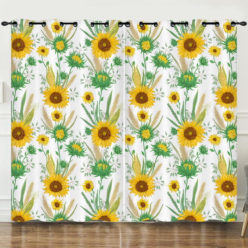 Flower Series Sunflower Digital Printing Curtain Blackout And Punching