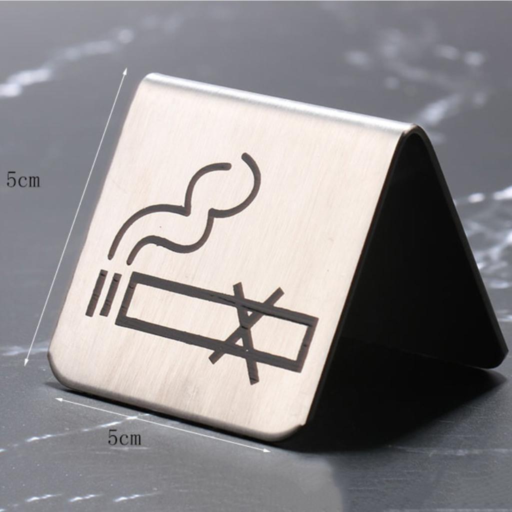 Stainless Steel Tabletop No Smoking Tent Sign Double Sided Display Stand for Restaurant Workplace