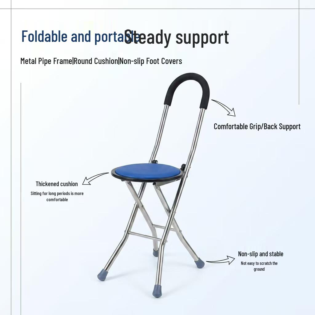 Lightweight Folding Dual-Use Cane Stool: Non-Slip, Portable Crutch and Seat for Elderly Aid