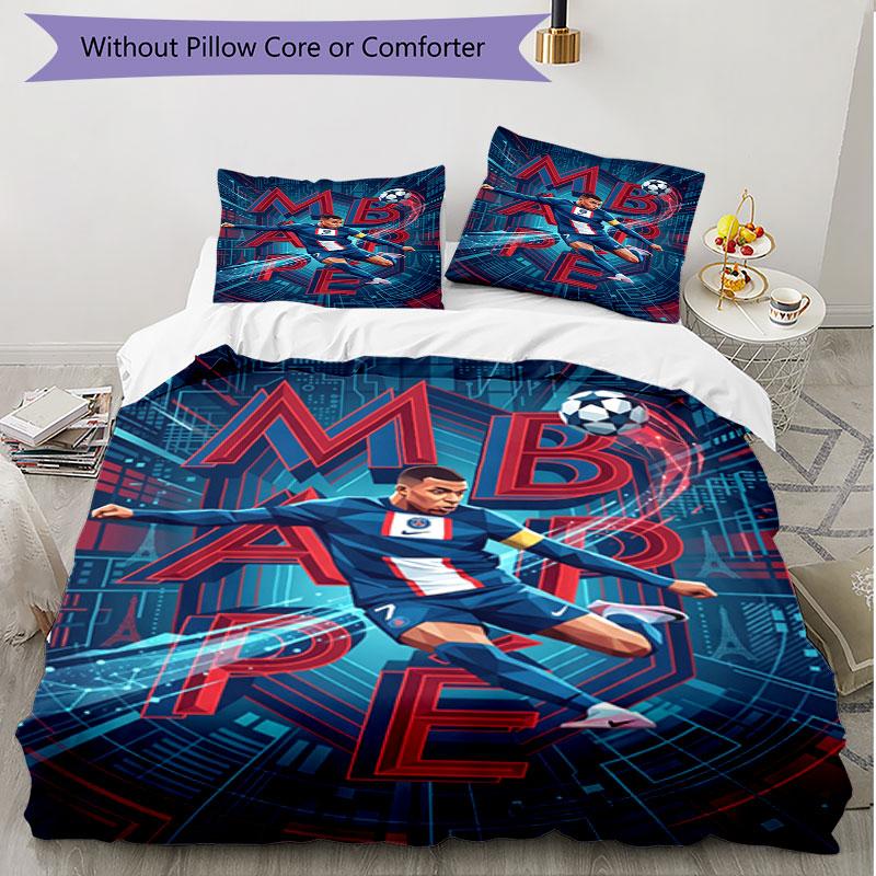 3-teiliges Bettbezug-Set (1 * Bettbezug + 2 * Kissenbezug, ohne Kern), Kylian Mbappe Druck Weiches Ganzjahres-Bettwäscheset, Dekoration für Schlafzimmer zu Hause Geschenk