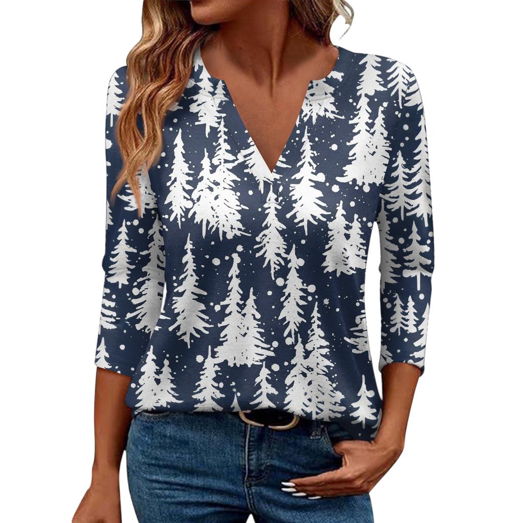 Women's Casual Fashionable Sexy Comfortable V-Neck Christmas Three-Quarter Sleeve Top
