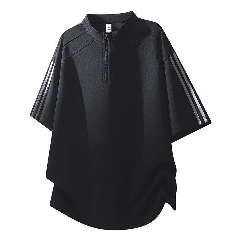 Men's Striped Half-Zip Short-Sleeve Casual T-Shirt
