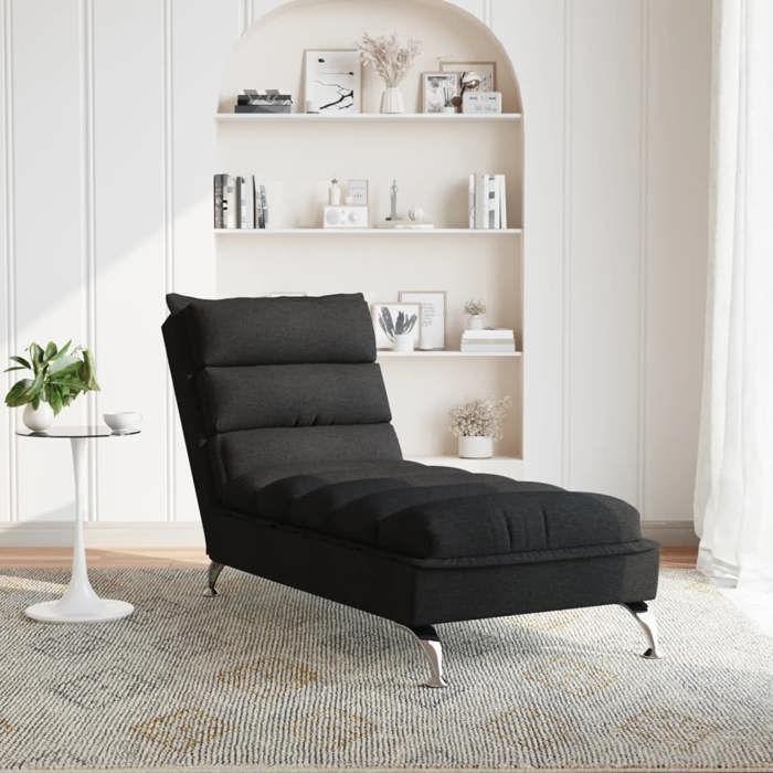 VidaXL Chaise longue avec coussins noir tissu, chaise de canapé longue, chaise longue de chambre, chaise de canapé longue 379470