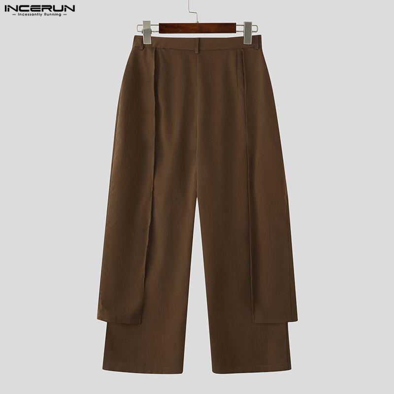 INCERUN S-XXXXXL Men Zip-up Waist Casual Long Front Layers Pants Trousers