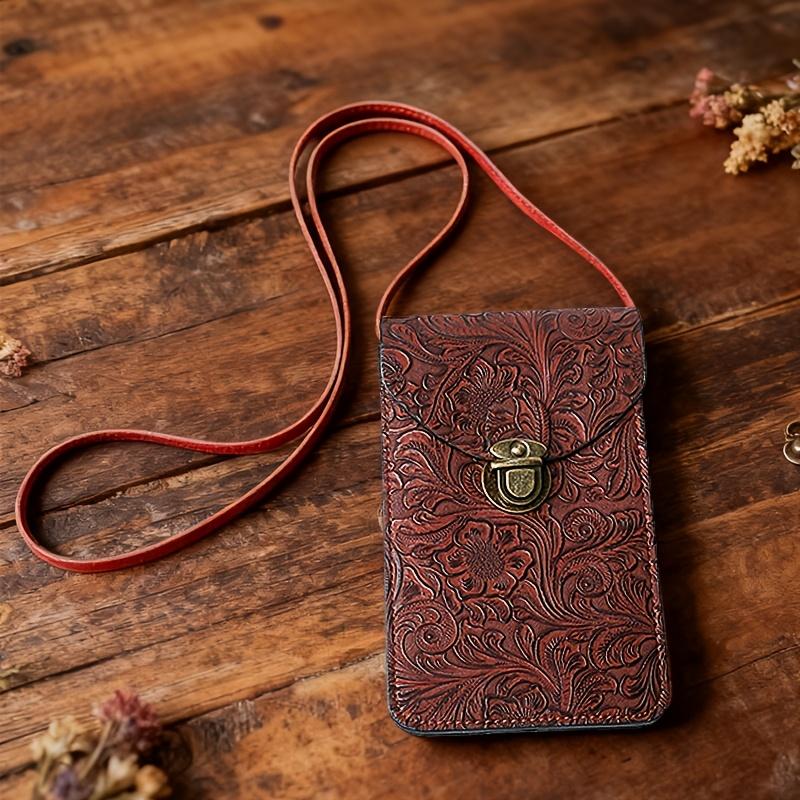 Vintage Art Handmade Embossed Shoulder Bag Bohemian Vintage Crossbody Bag,3D Floral Texture Wallet, Vintage Women's Floral Handbag