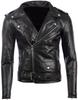 Men's Genuine Leather Biker Jacket (N2KG) - Black
