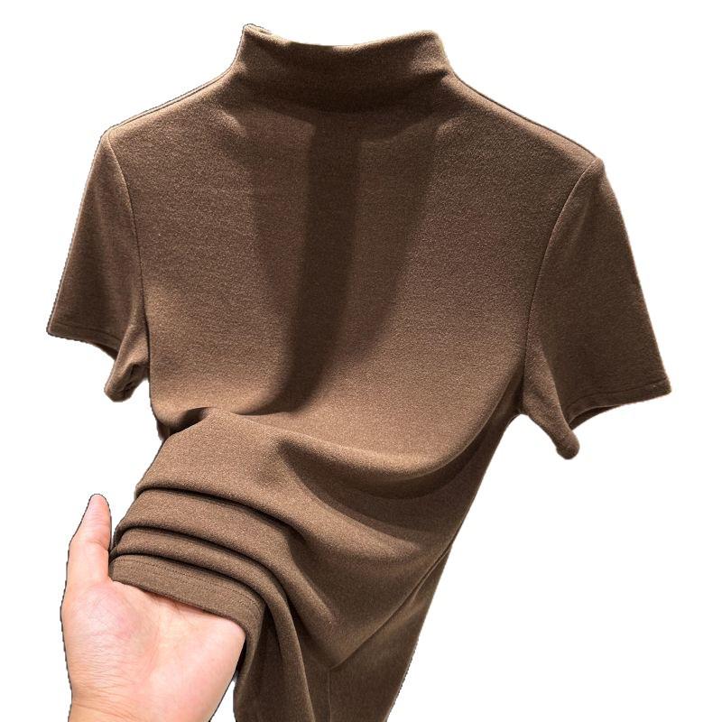 2026 Women's Double-Sided Slim-Fit Half-High Collar Base Layer Top, Thickened, Short-Sleeved, High-End Feel.