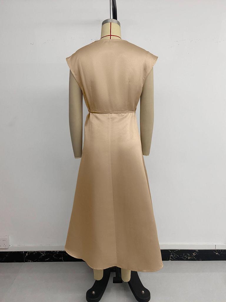 European & American 2026 New Style Elegant Sleeveless Wrap Dress - Light Luxury Solid Color with Irregular Hem
