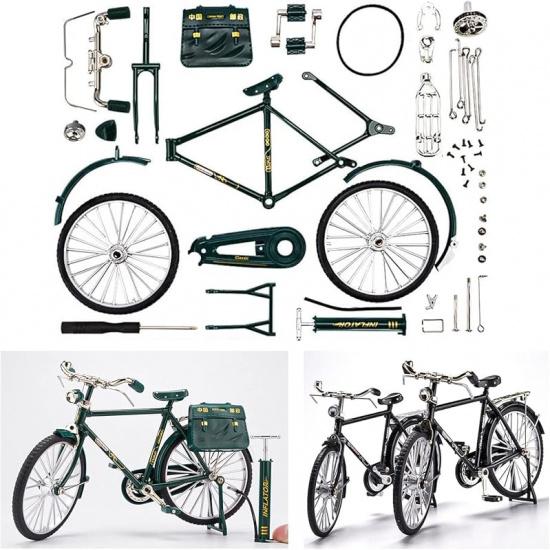 2025 New 51 Pcs DIY Retro Bicycle Model Ornament For Kids, Creative 1:10 Simulation Mini Bicycle Model Scale Kit With Inflator and Briefcase, Finger