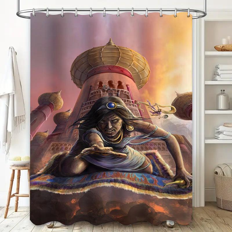 Multicolored Oriental Palace Shower Curtain With Fantasy Art Print For Bathroom Decor Pink, Blue, Yellow Red Size: 180X180Cm (70